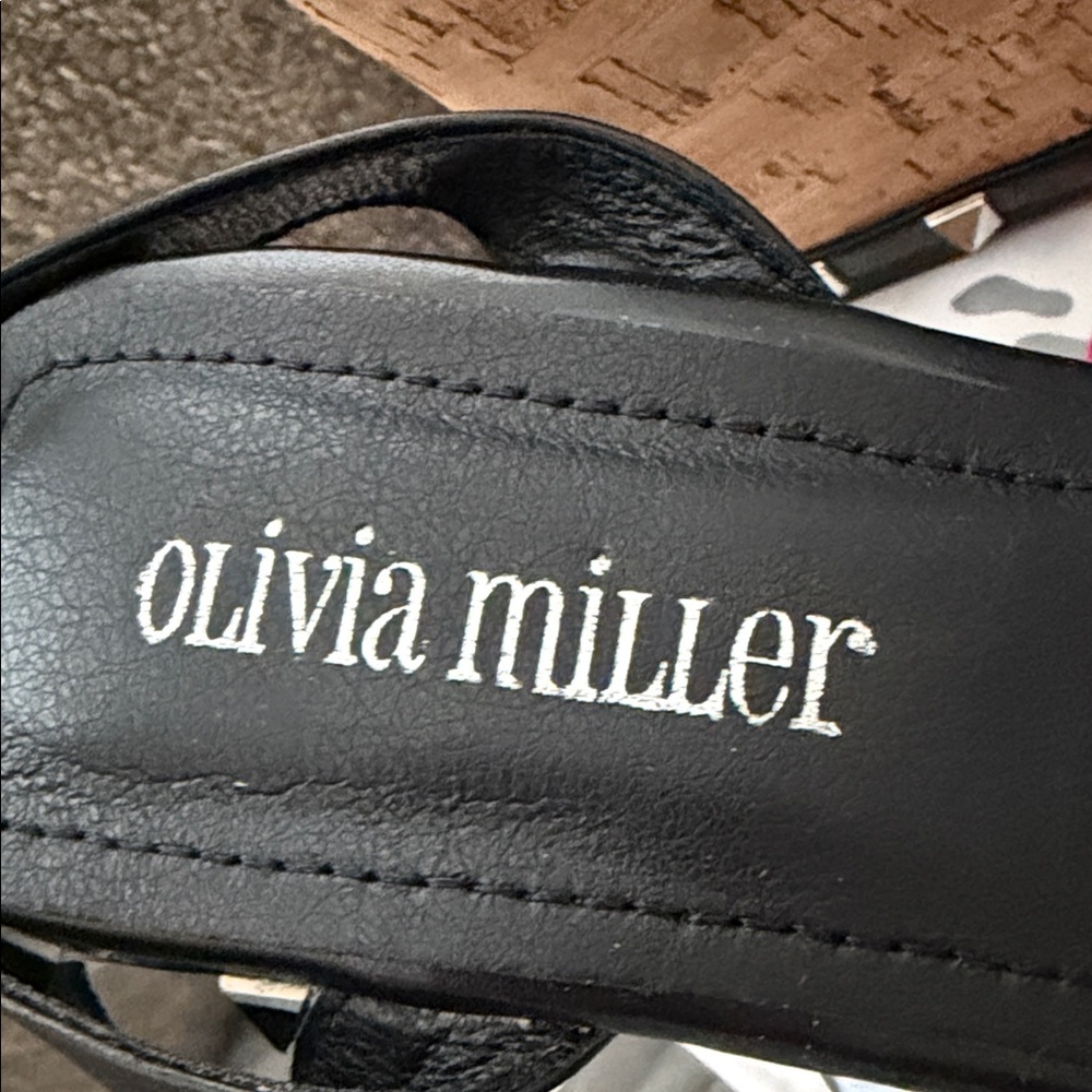 Olivia Miller NIB Black Cork Wedge Sandals with Stud Trim - Picture 3 of 7